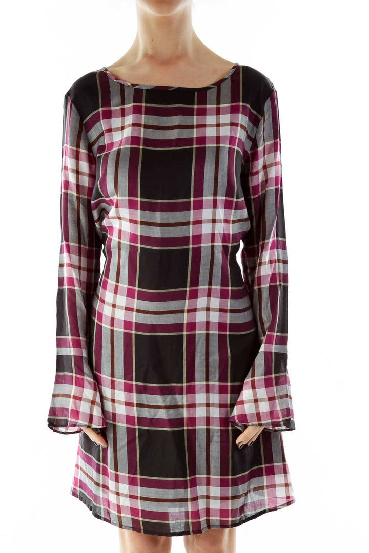 Black Purple White Tartan Loose Day Dress