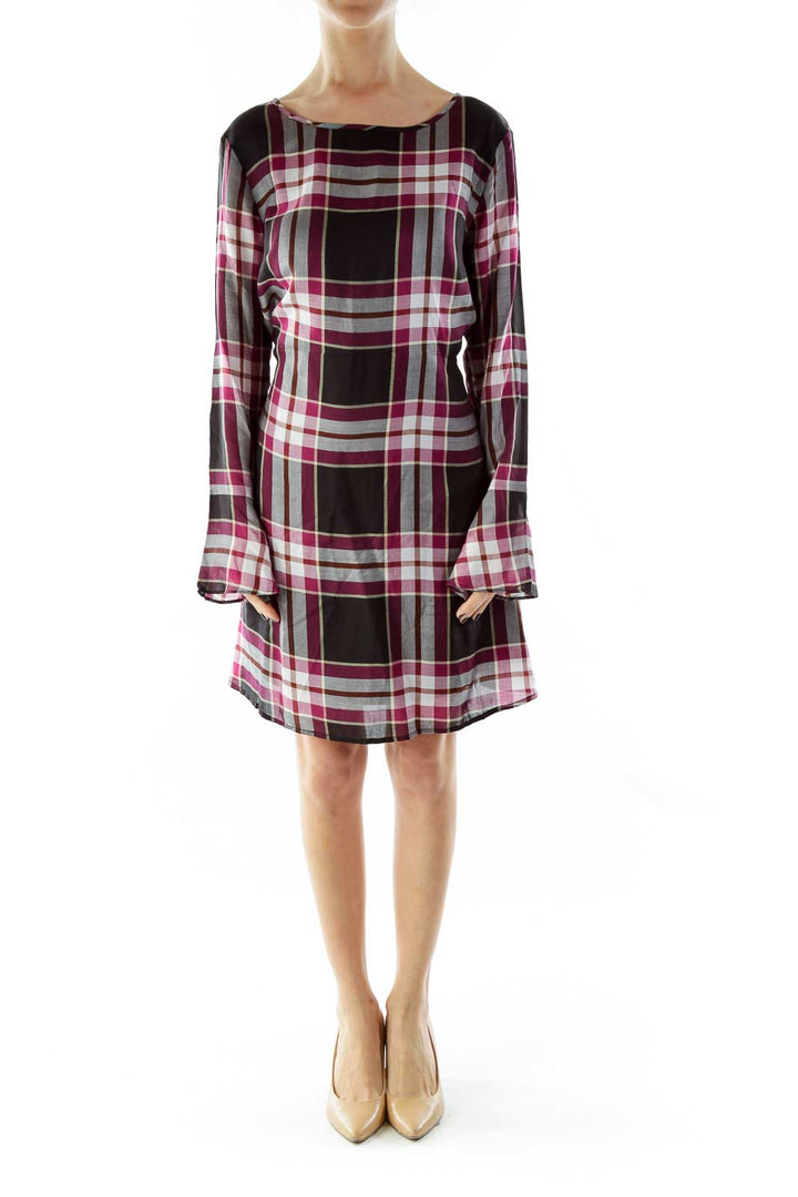 Black Purple White Tartan Loose Day Dress