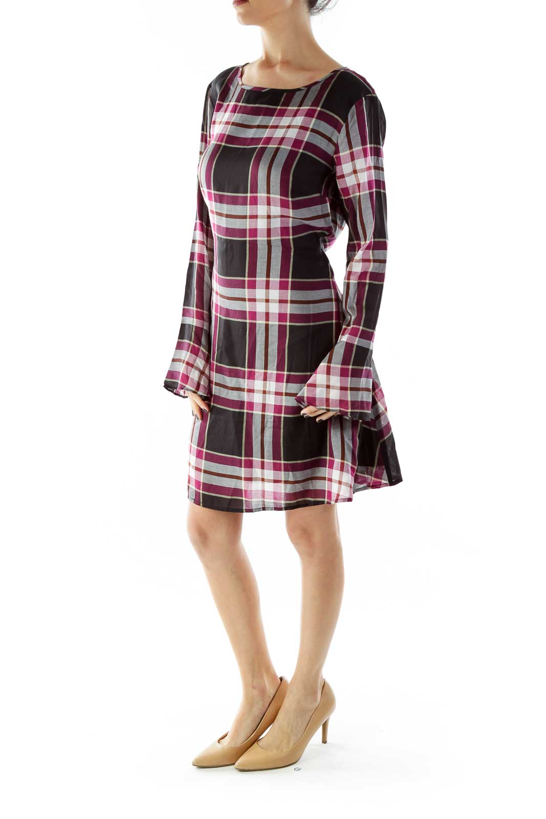 Black Purple White Tartan Loose Day Dress