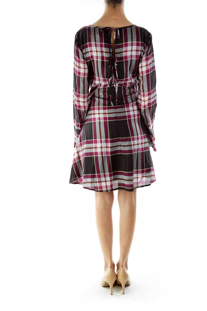 Black Purple White Tartan Loose Day Dress