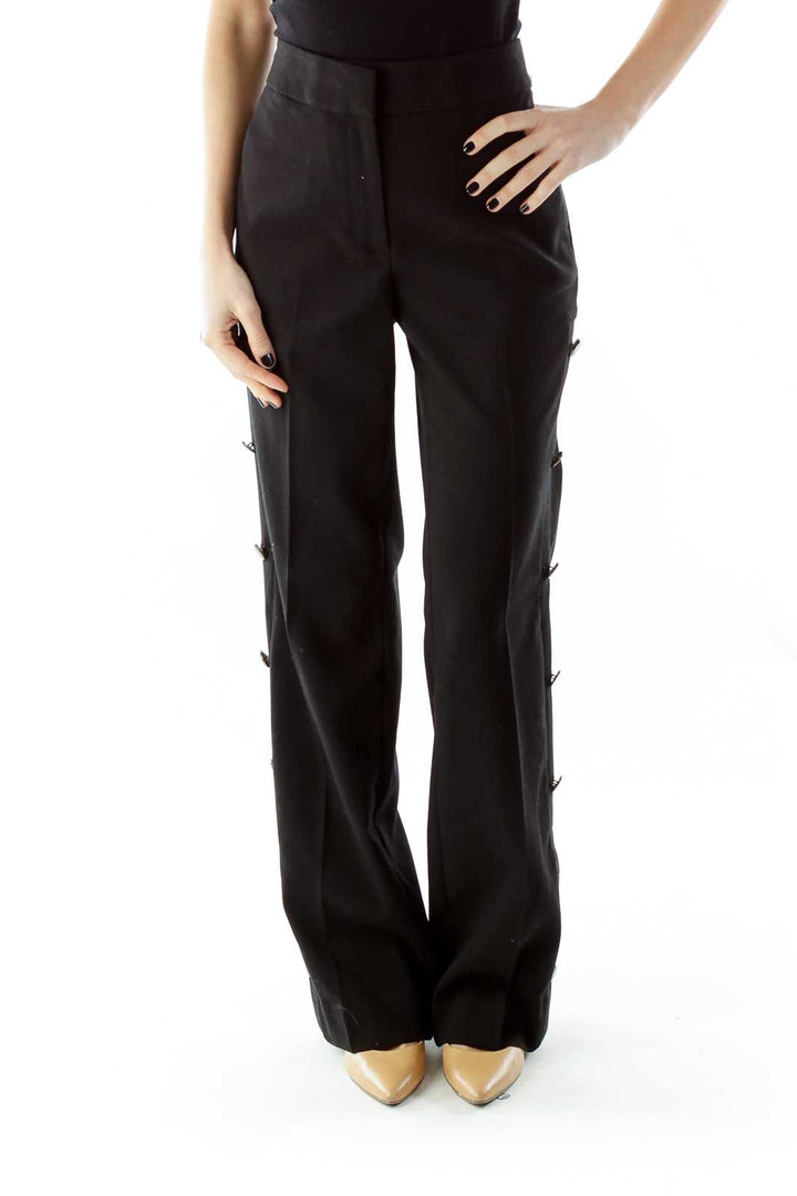 Black Wide-Leg Pants With Button Designs