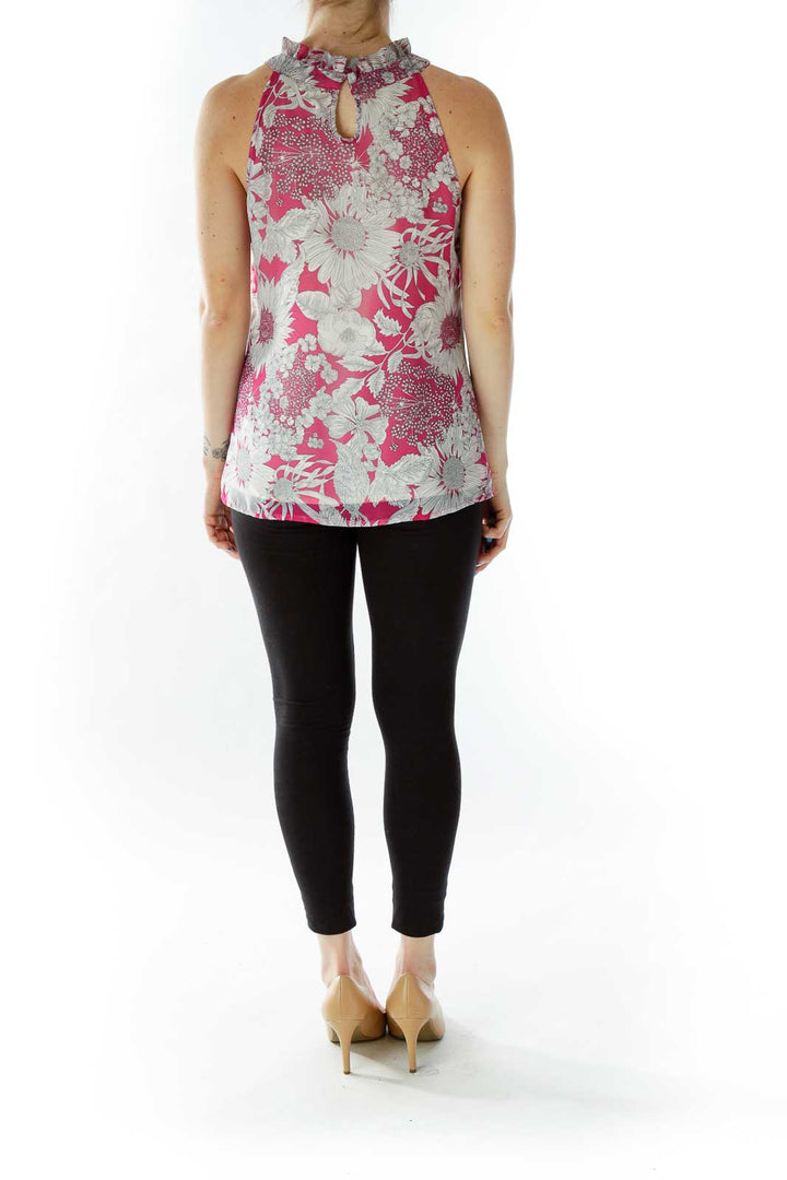 Pink White Flower Layered Halter Blouse