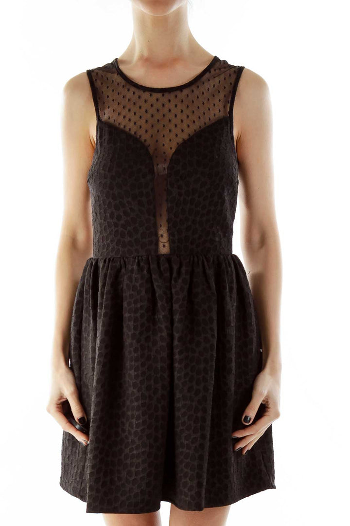 Black Polka-Dot See Through Textured Dress