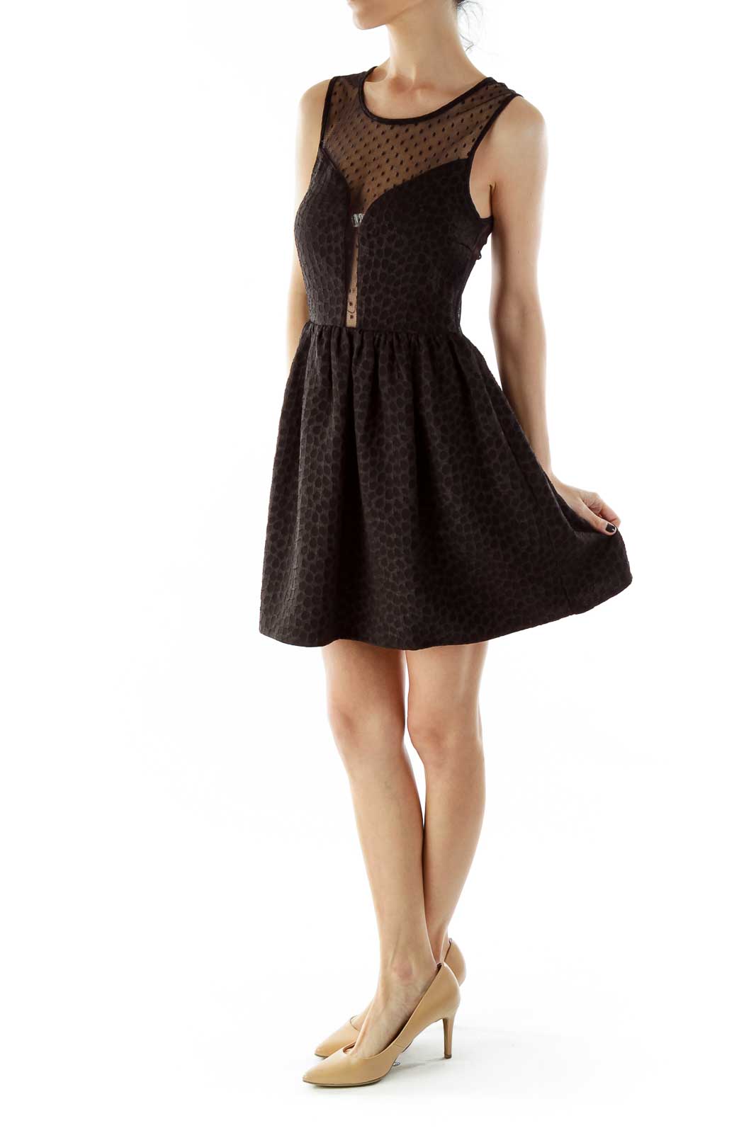 Black Polka-Dot See Through Textured Dress