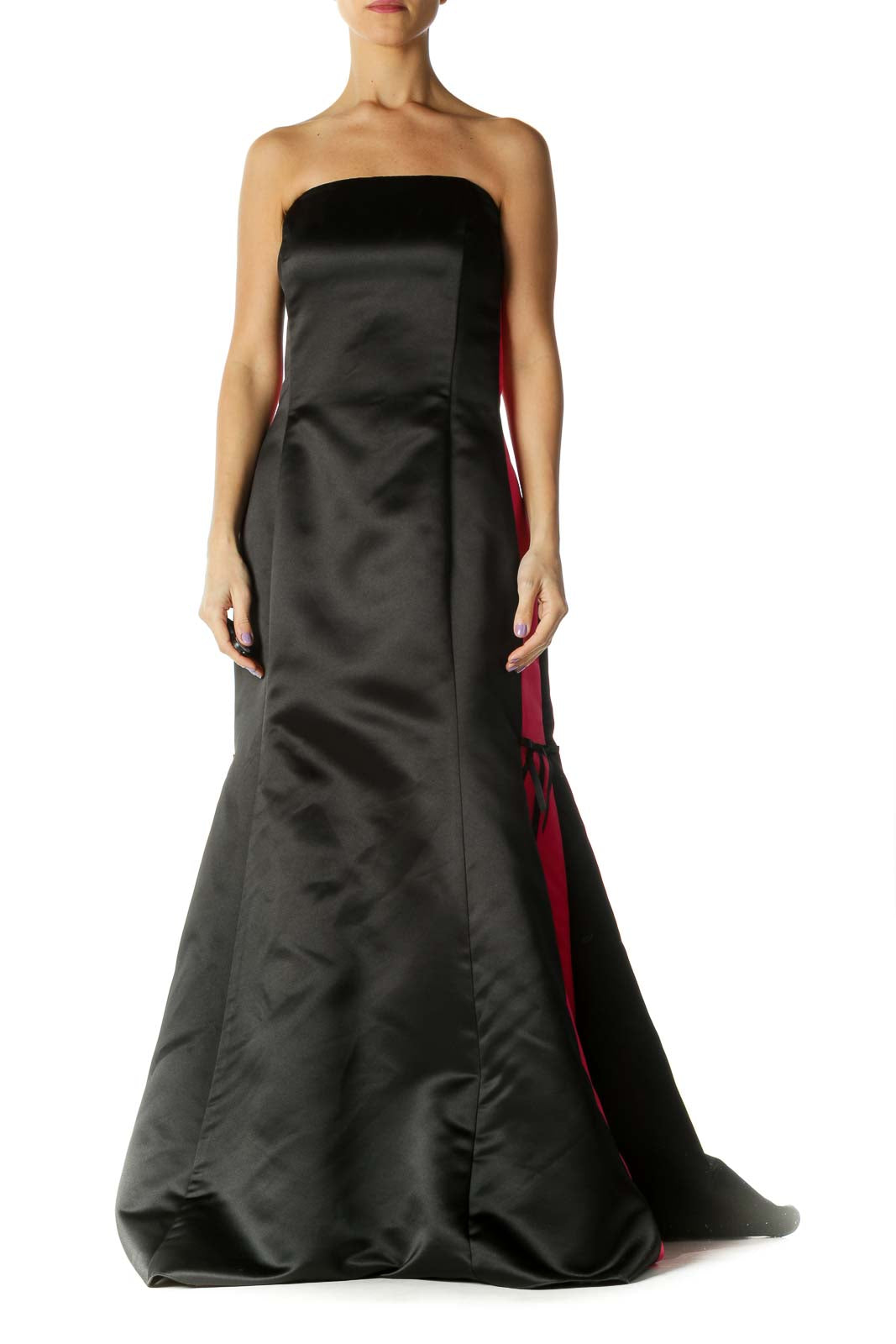 Black Pink Strapless Evening Gown