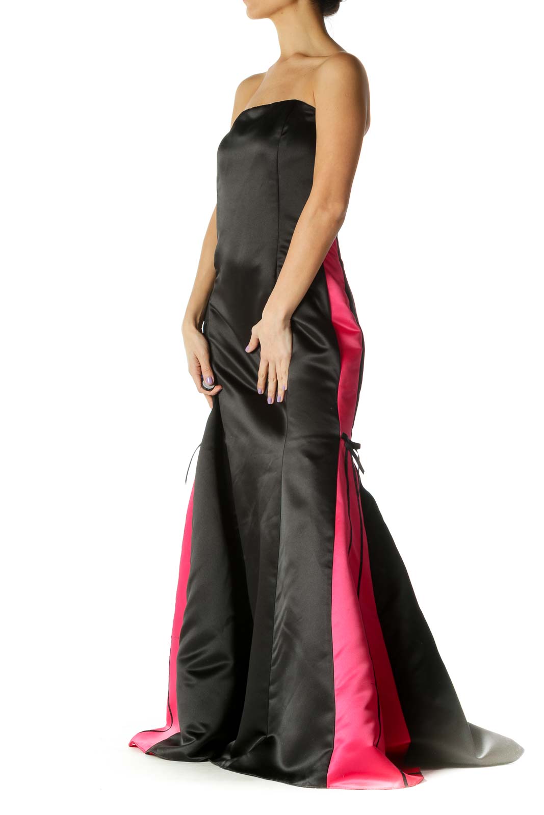 Black Pink Strapless Evening Gown