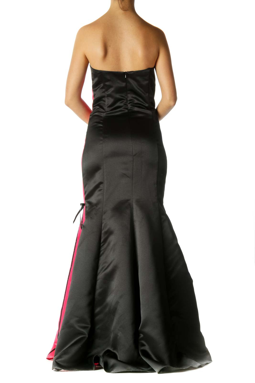 Black Pink Strapless Evening Gown