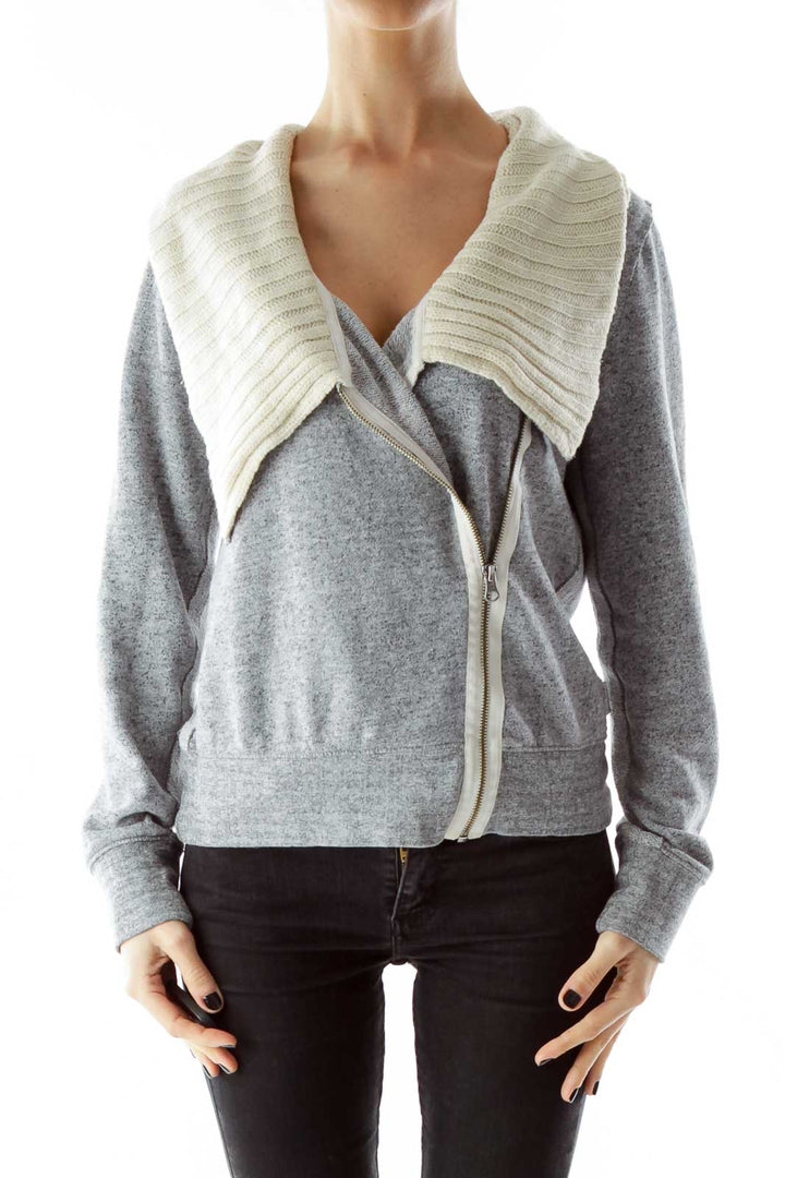 Gray Cowl Neck Fitted Jacket