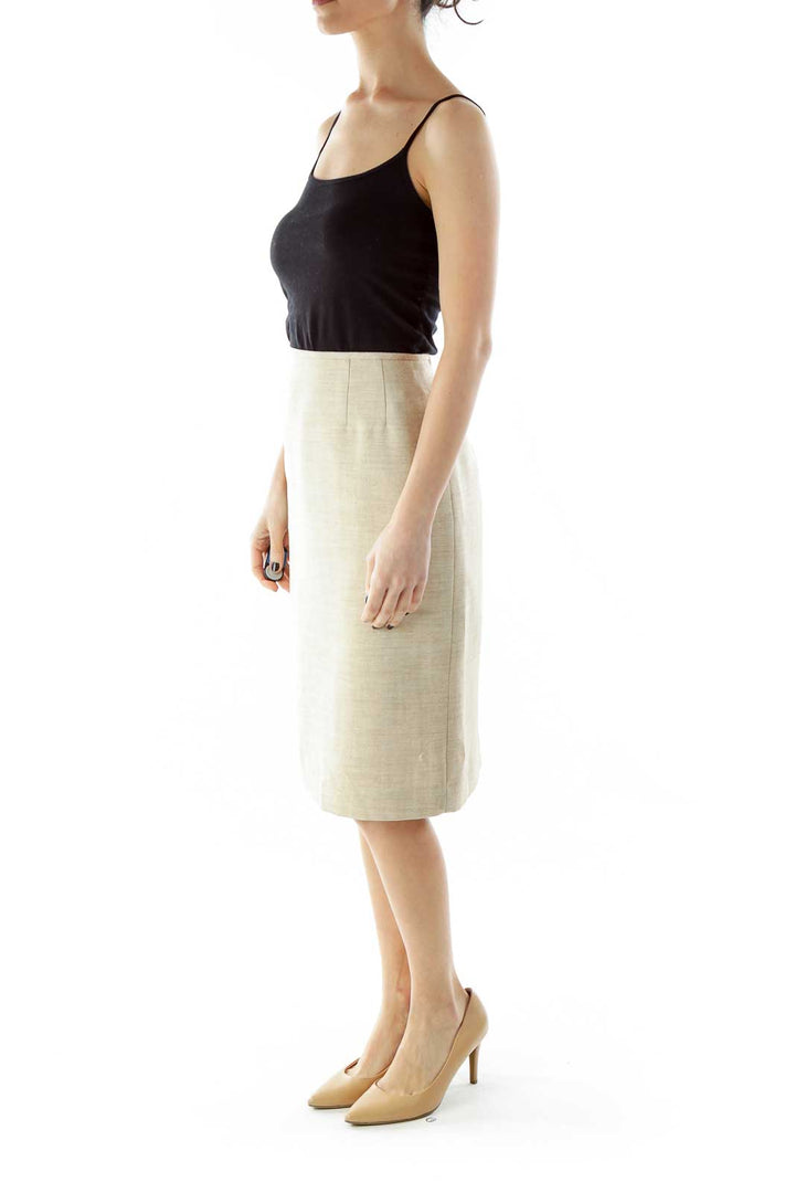 Beige Mottled Pencil Skirt