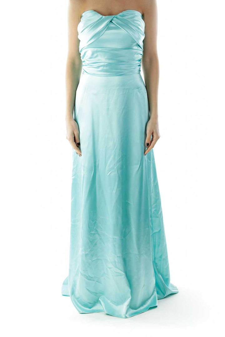 Mint Strapless Shimmer Pleated Evening Dress