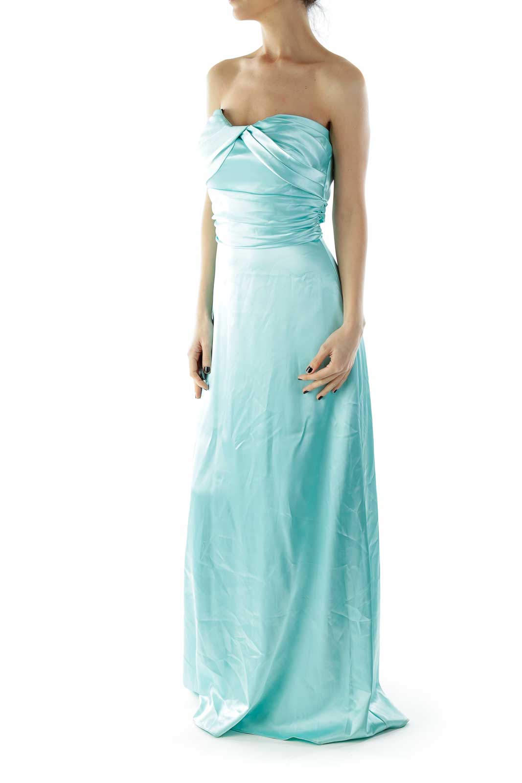 Mint Strapless Shimmer Pleated Evening Dress