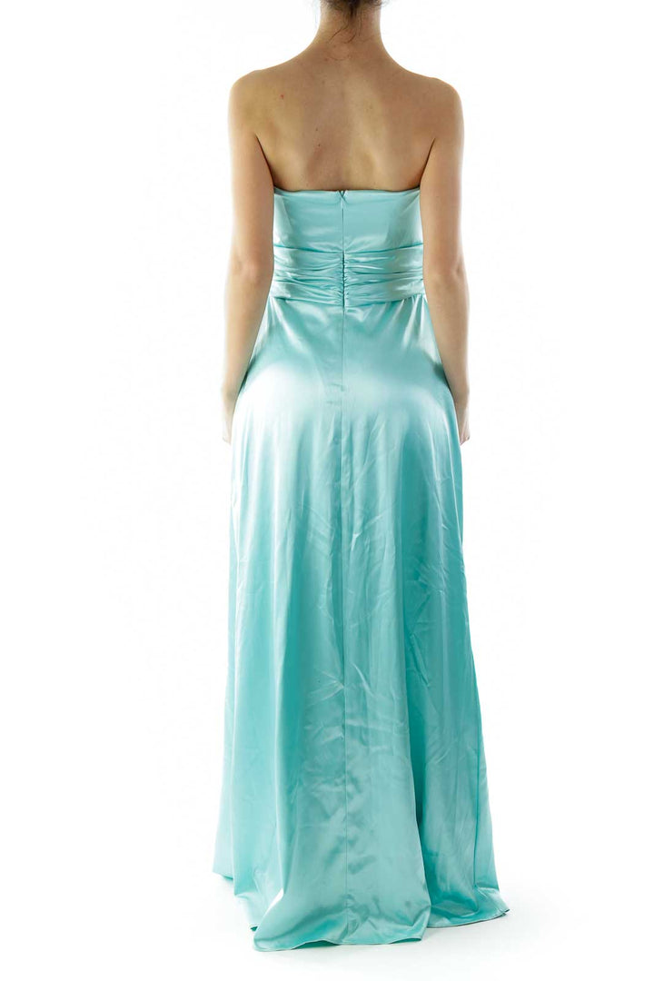 Mint Strapless Shimmer Pleated Evening Dress