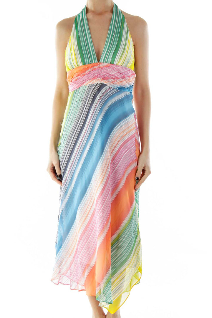 Multicolor Beaded Halter Dress