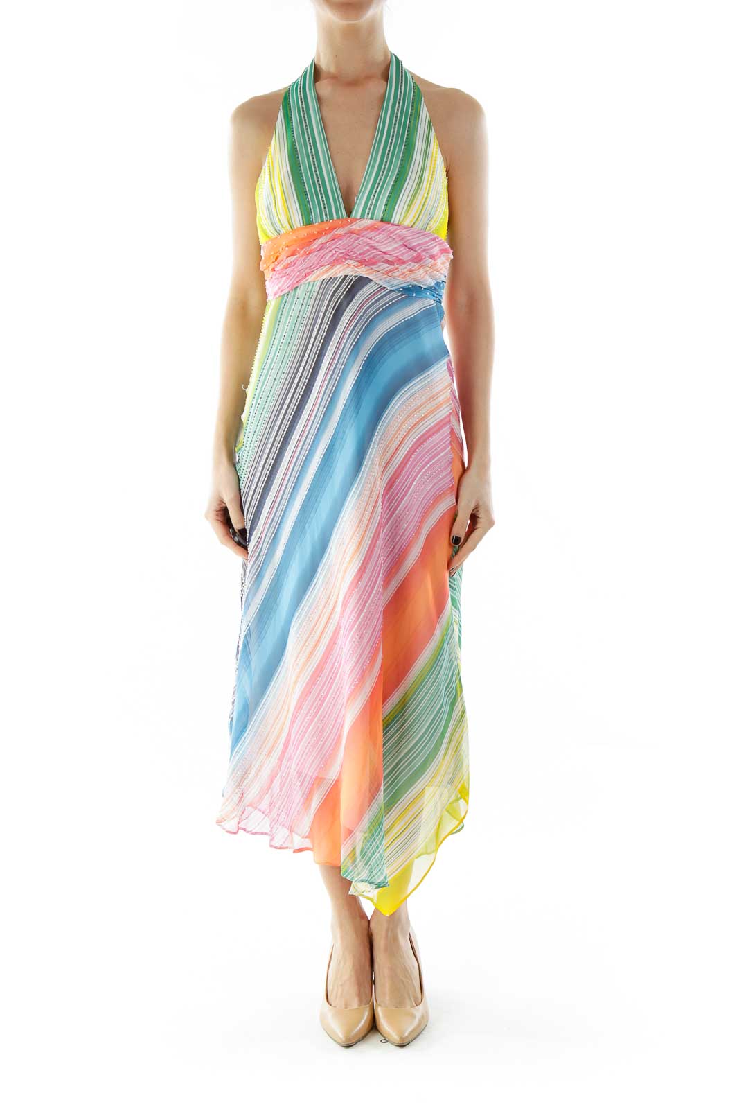 Multicolor Beaded Halter Dress