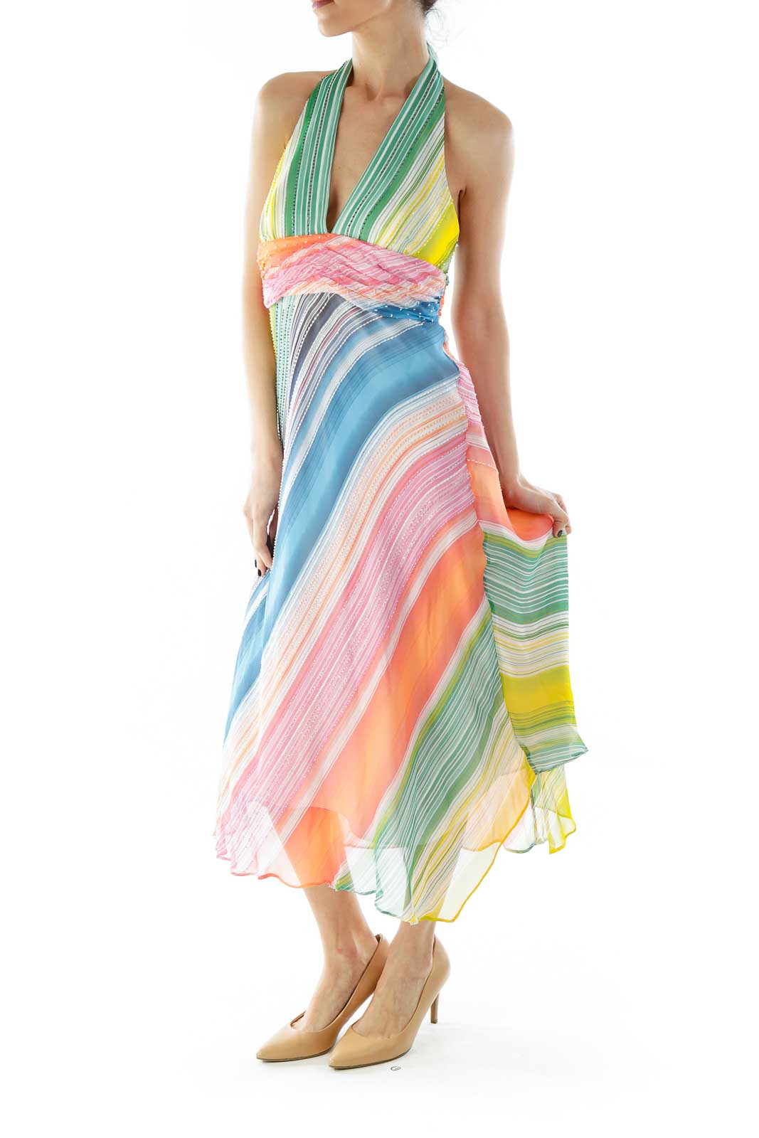 Multicolor Beaded Halter Dress