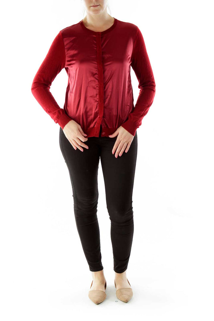 Red Faux-Silk Cardigan