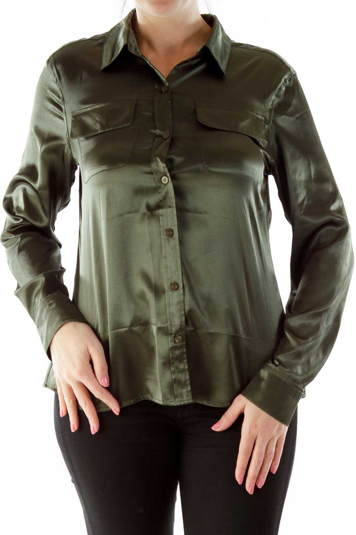 Green Shimmer Pocketed Blouse