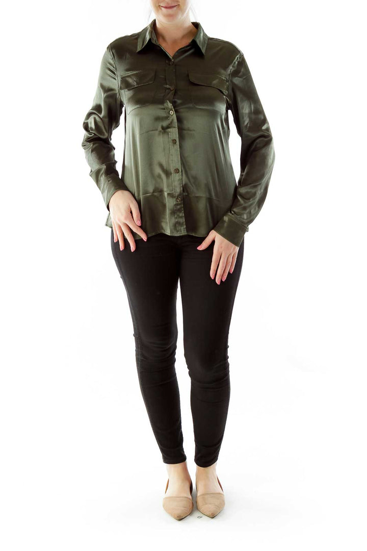 Green Shimmer Pocketed Blouse