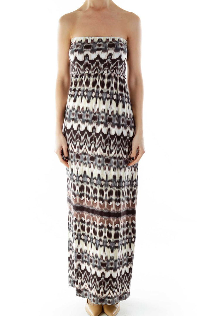 Multicolor Strapless Tie Dye Maxi Dress