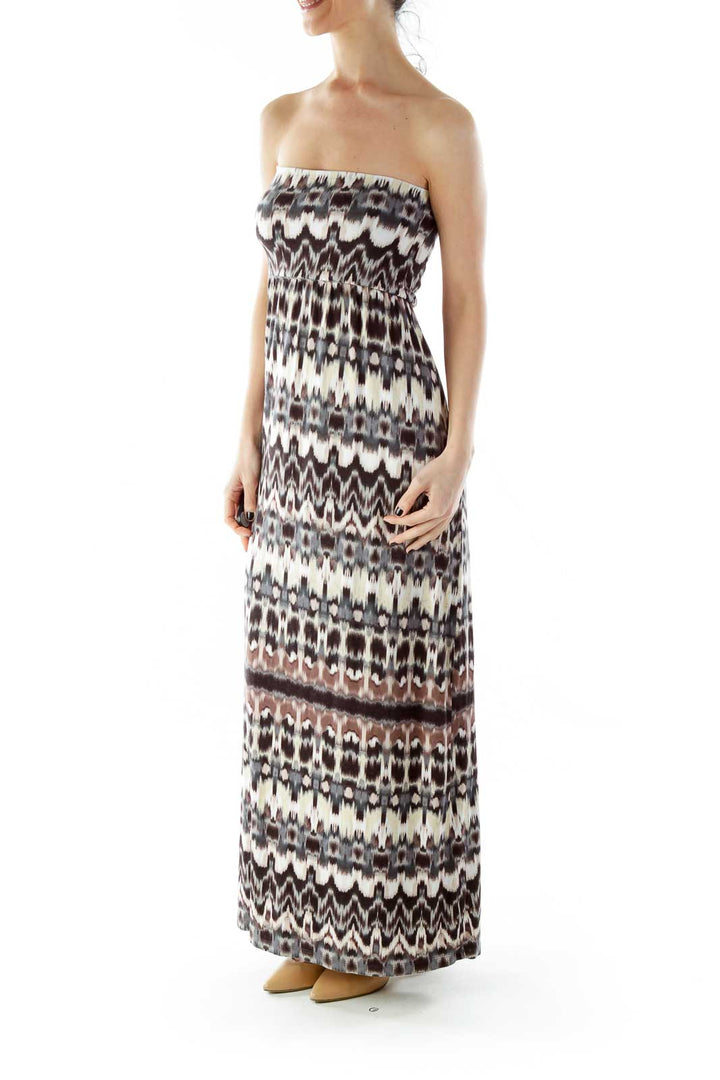 Multicolor Strapless Tie Dye Maxi Dress