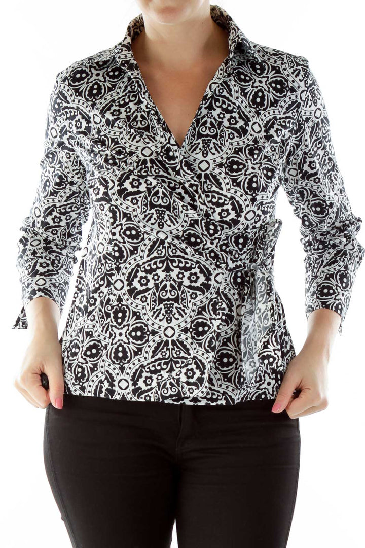 Black White Floral Print Shirt