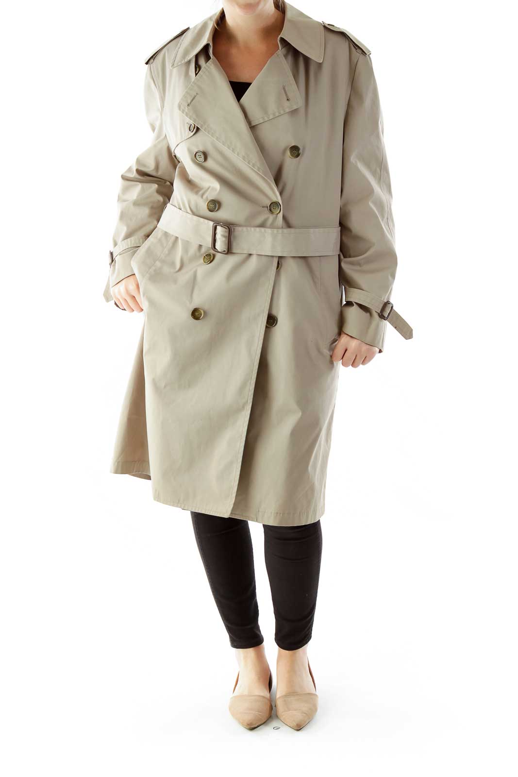 Beige Single-Breasted Layered Trench Coat