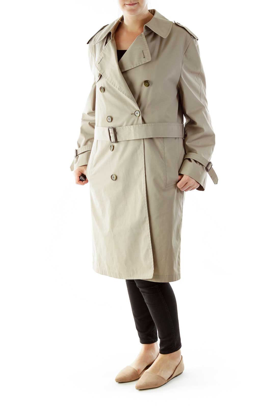 Beige Single-Breasted Layered Trench Coat