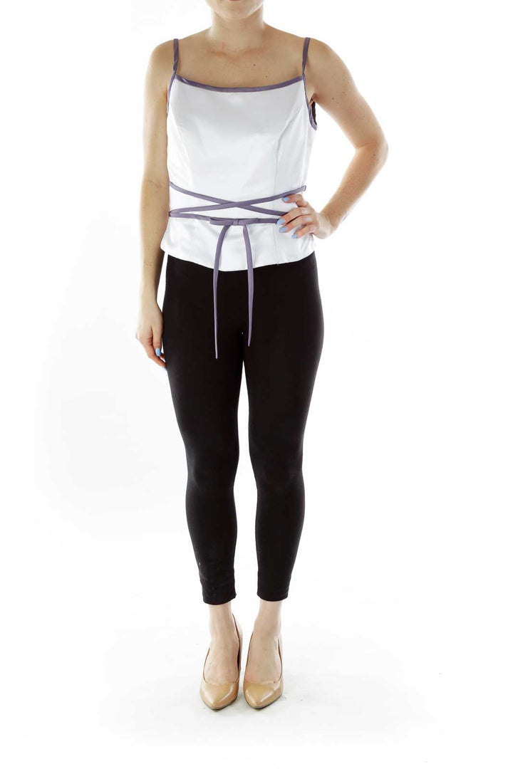 White Purple Spaghetti Strap Top with Bow Detail