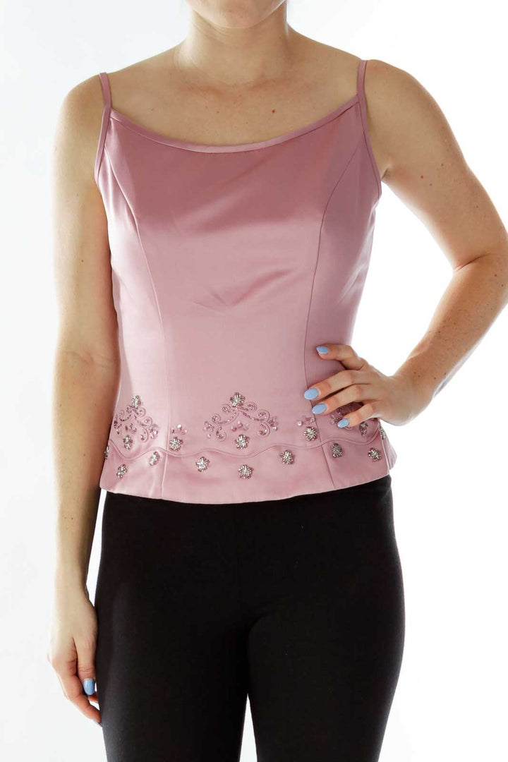 Pink Beaded Spaghetti Strap Top