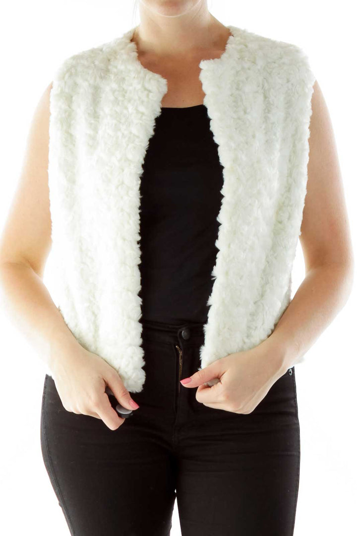 White Faux-Fur Open Vest