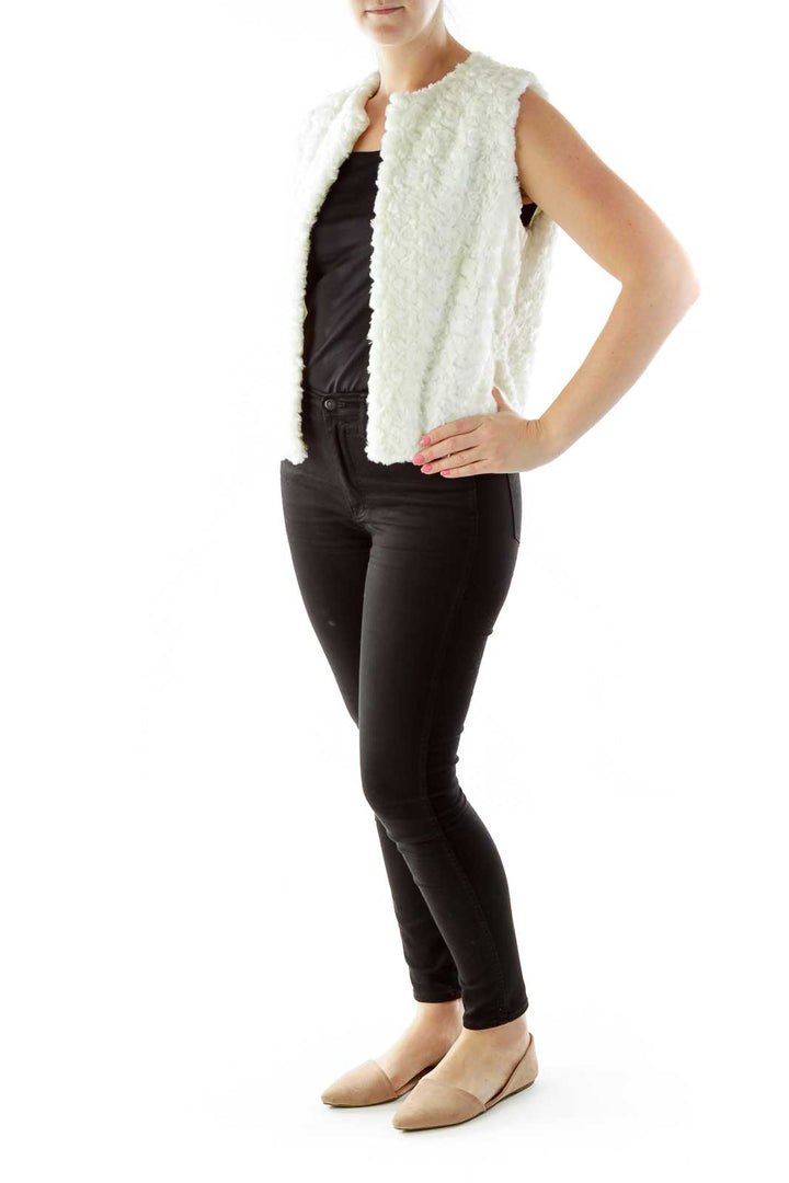 White Faux-Fur Open Vest