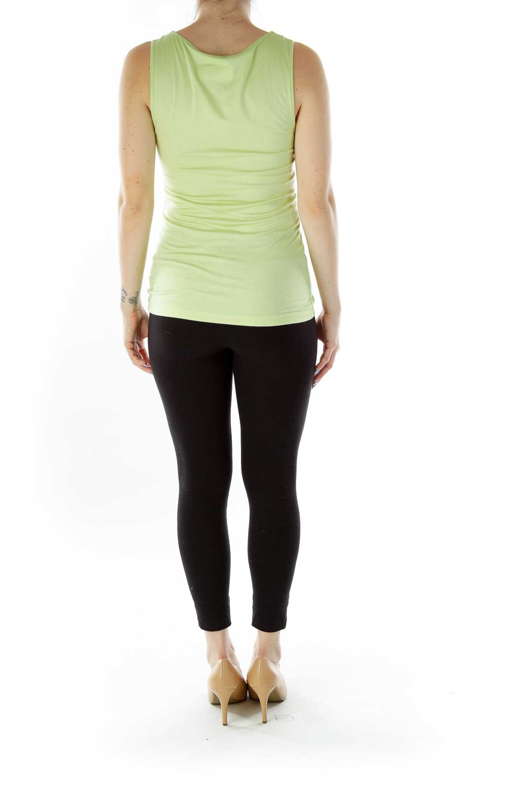 Green Tank Top with Pleated Detail