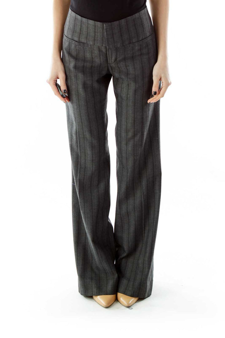 Gray Black Striped Wide-Leg Pants