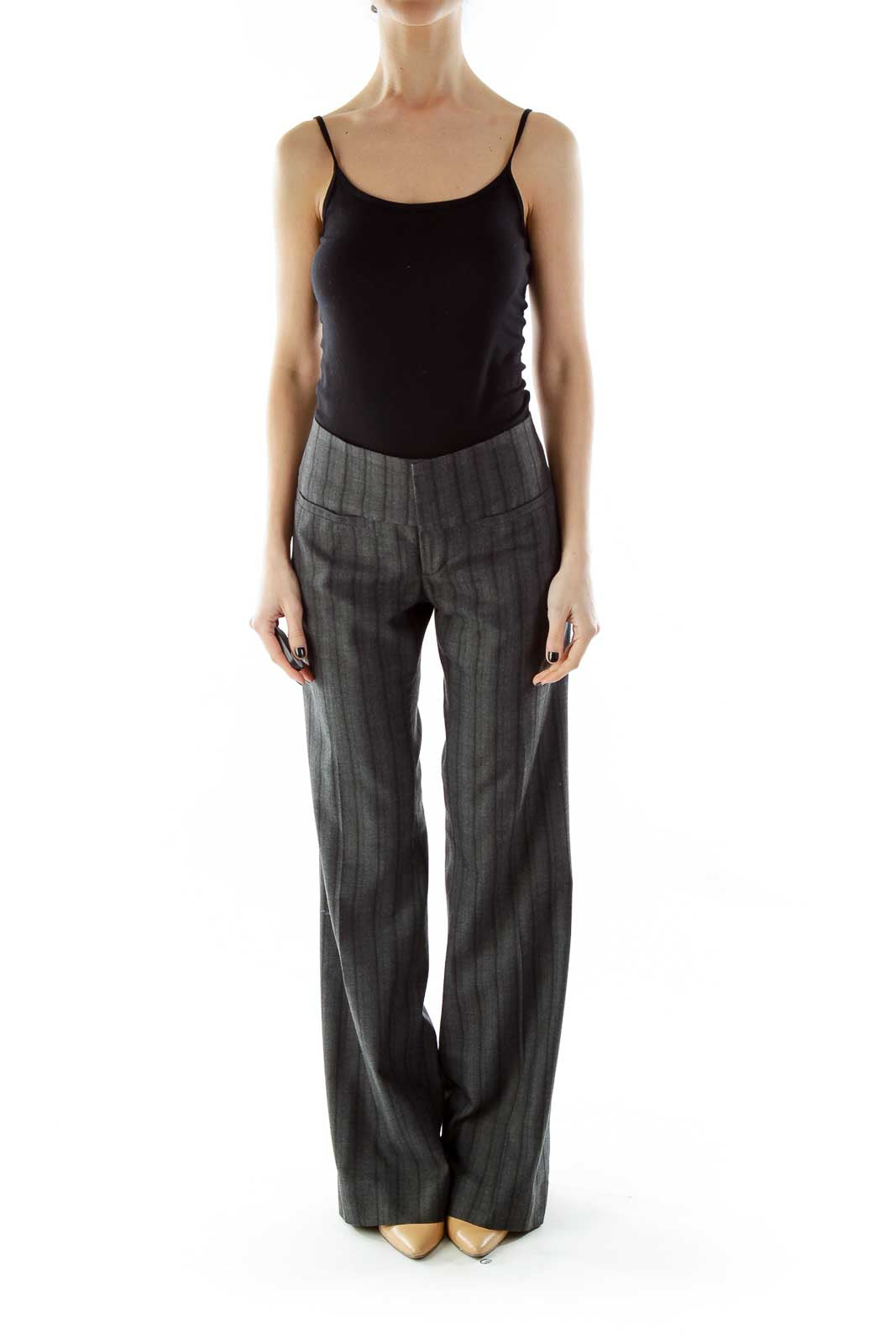 Gray Black Striped Wide-Leg Pants