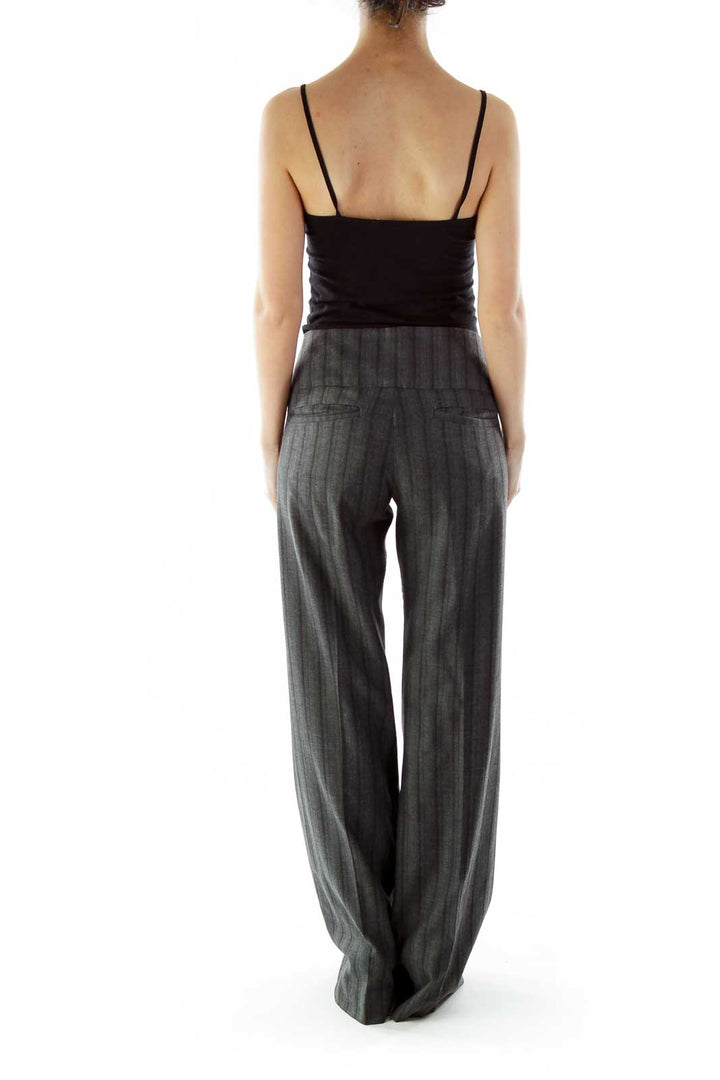 Gray Black Striped Wide-Leg Pants