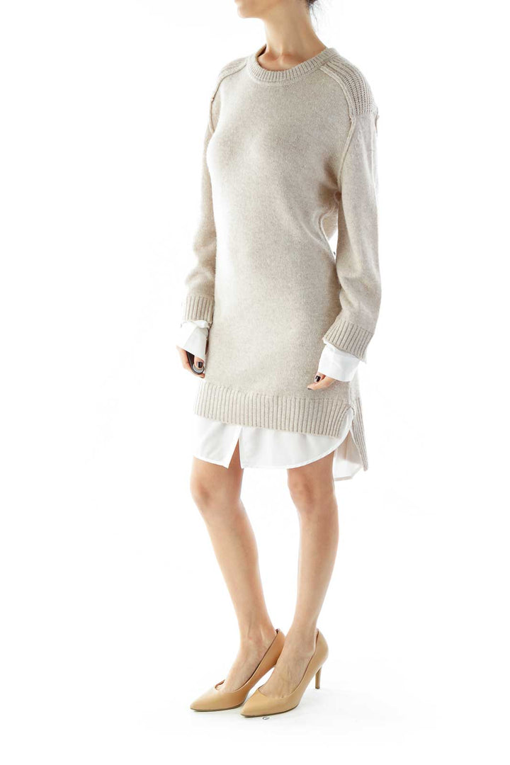 Beige White Layered Knit Dress