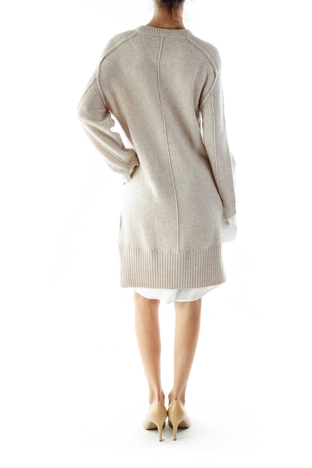 Beige White Layered Knit Dress