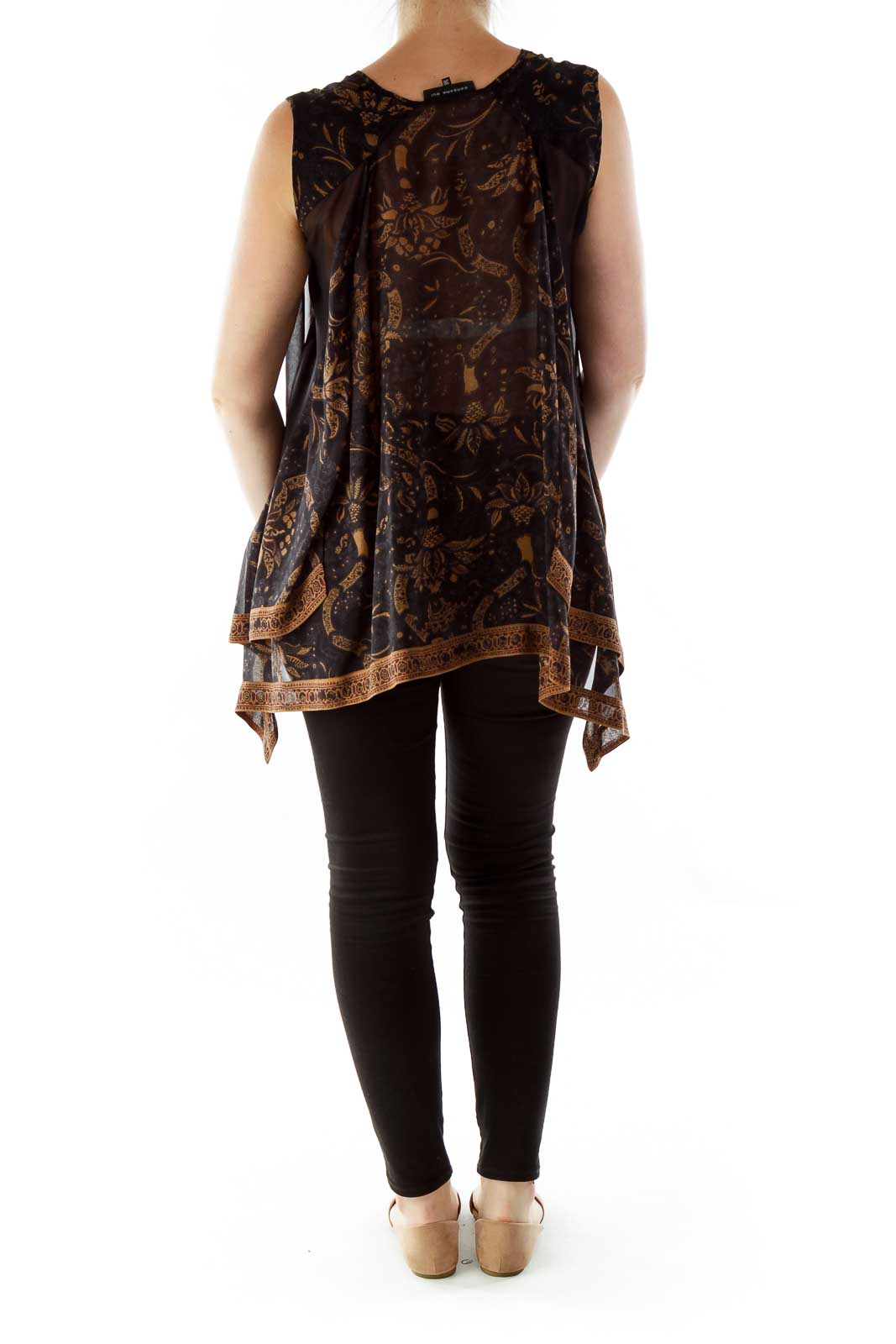 Brown Black Floral Print Layered Blouse