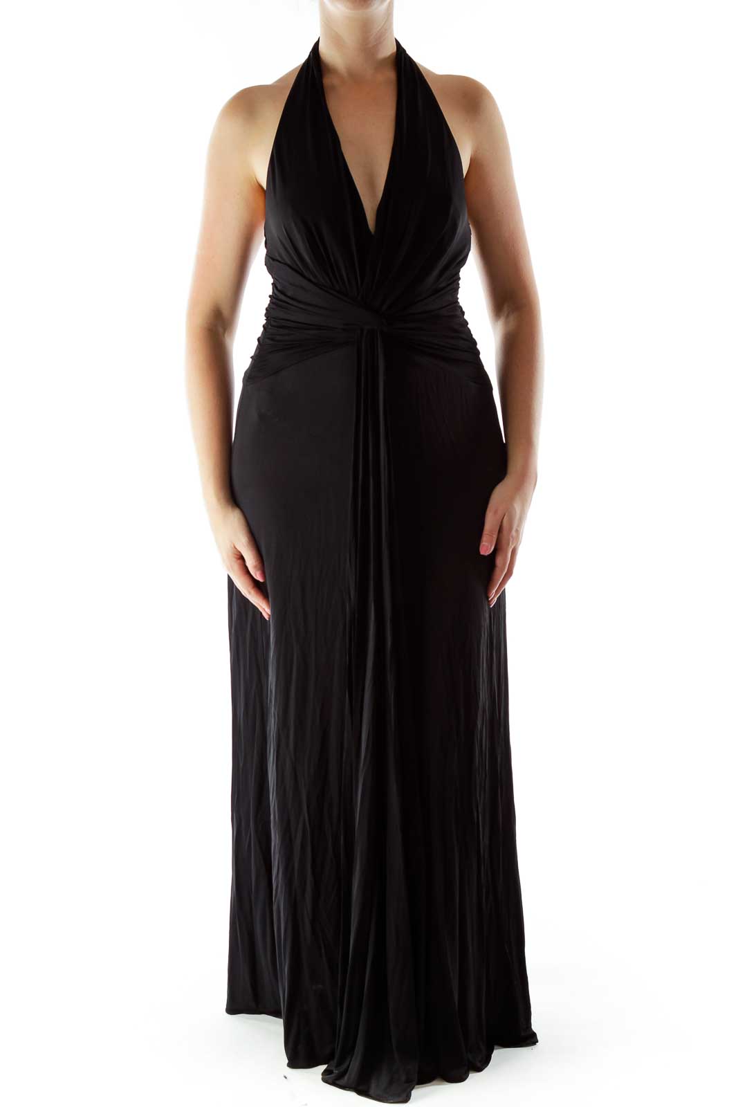 Black Draped Halter Evening Dress