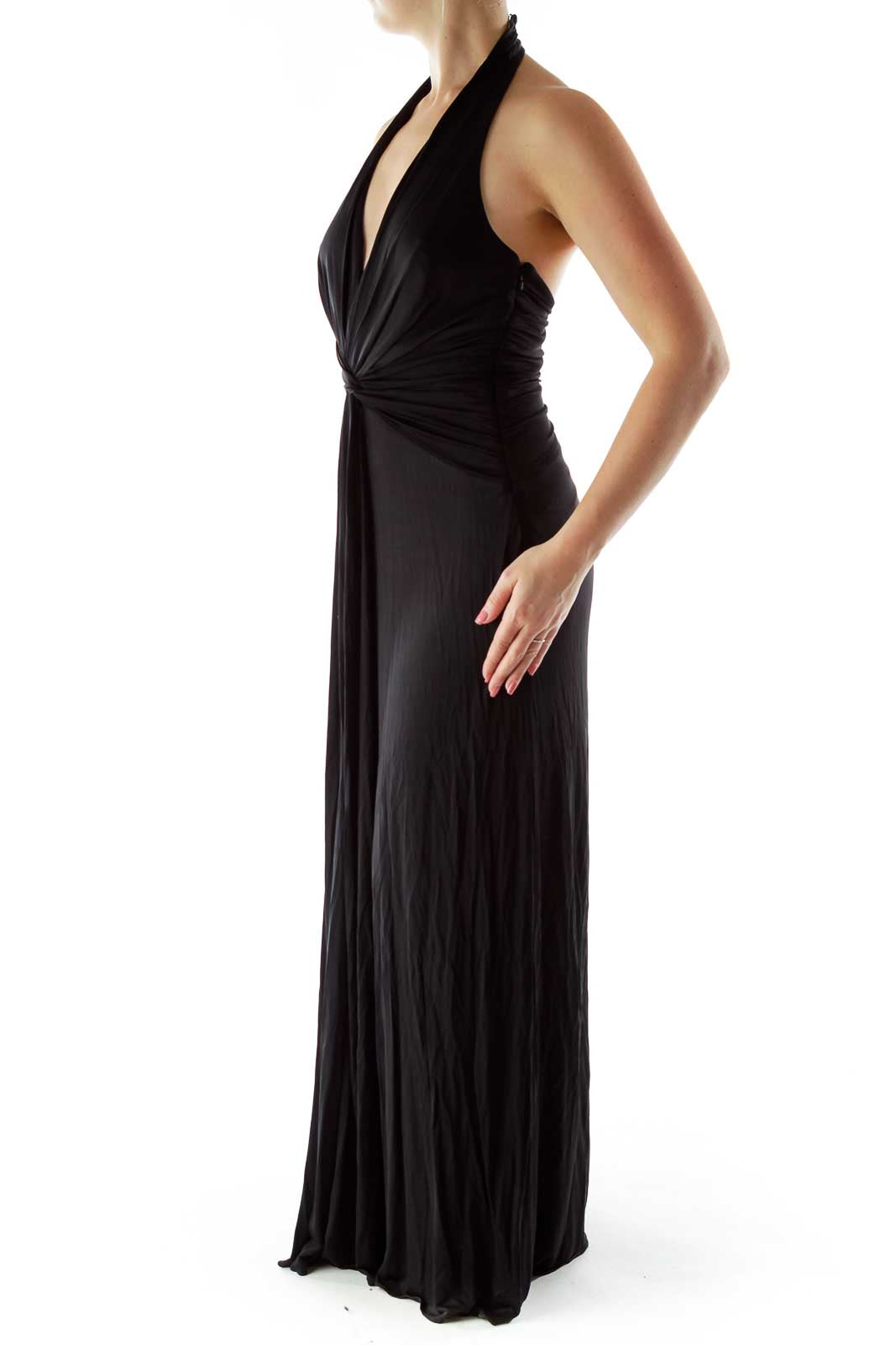 Black Draped Halter Evening Dress