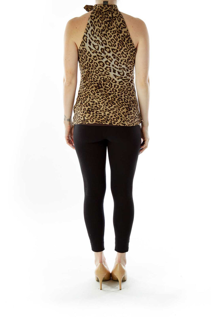 Brown Cheetah Silk Halter Top