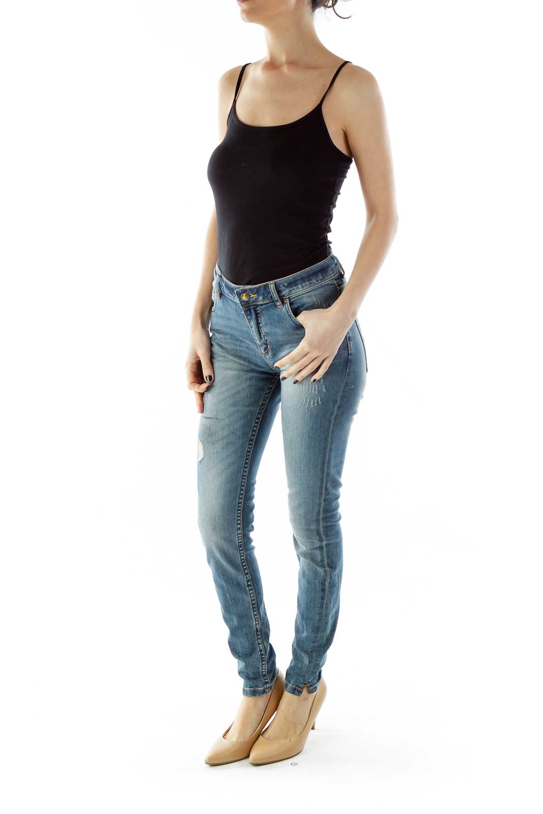 Blue Distressed Skinny Jeans