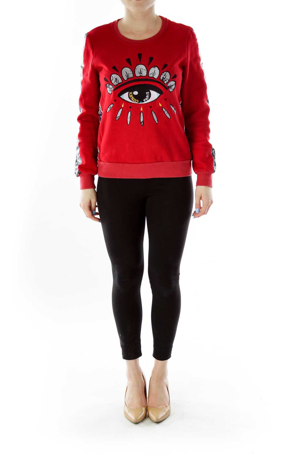 Red Multicolor Embroidered Sweatshirt