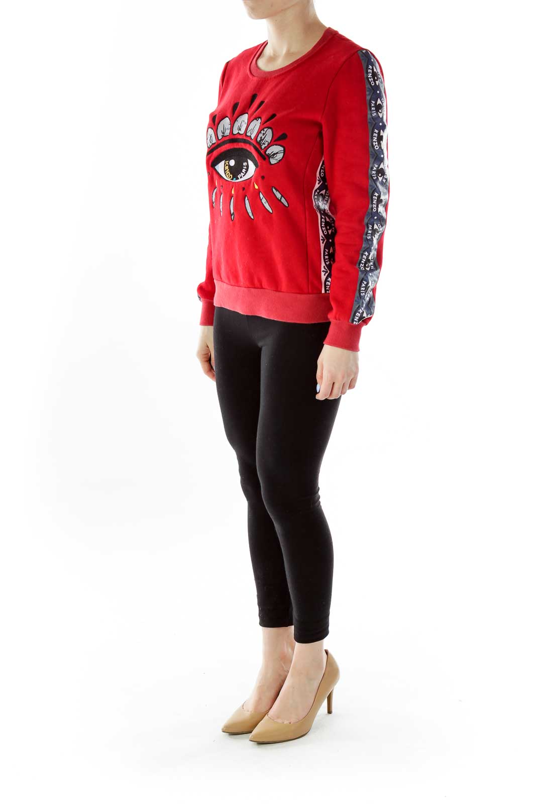 Red Multicolor Embroidered Sweatshirt