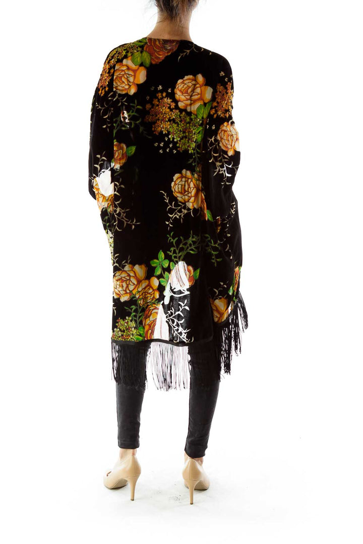 Black Velvet Flower Print Cape