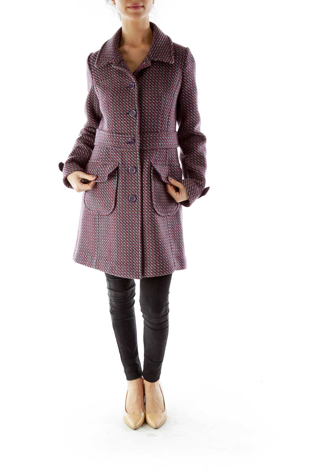 Purple Tweed Woven Coat