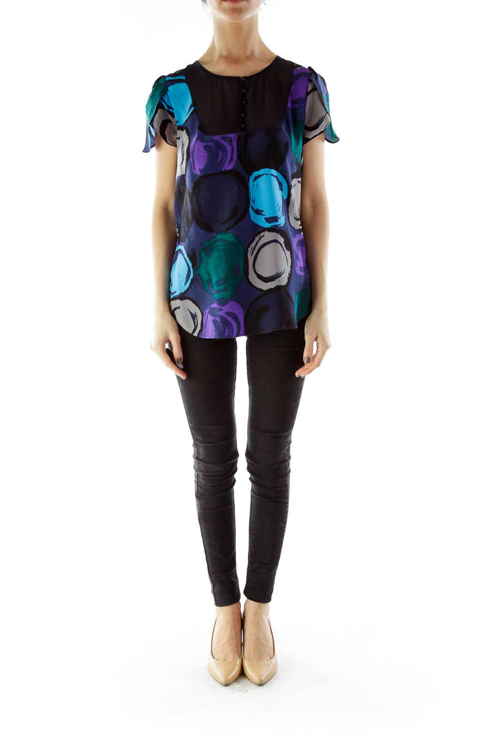 Purple Navy Circle Print Blouse