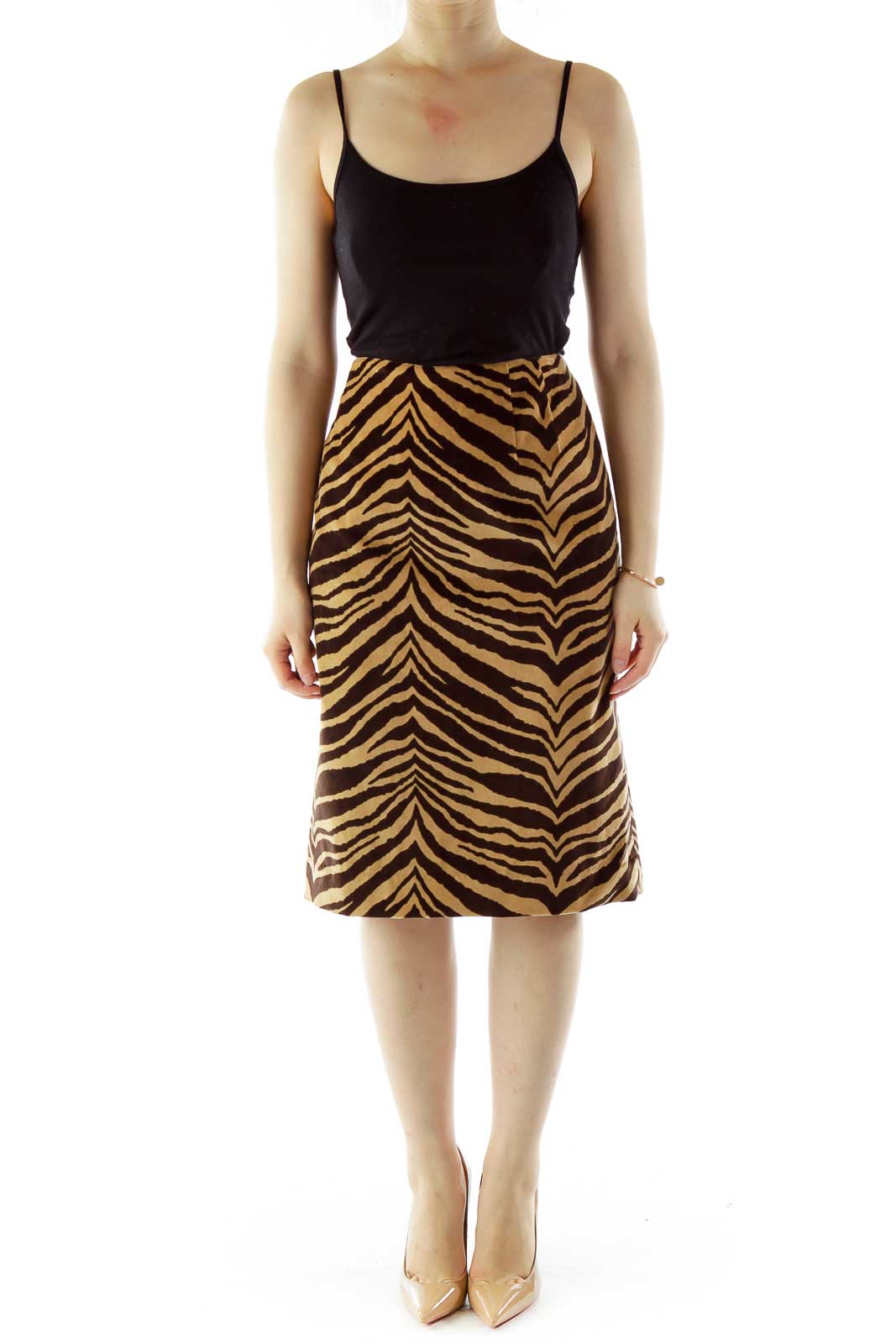 Brown Zebra Print Pencil Skirt