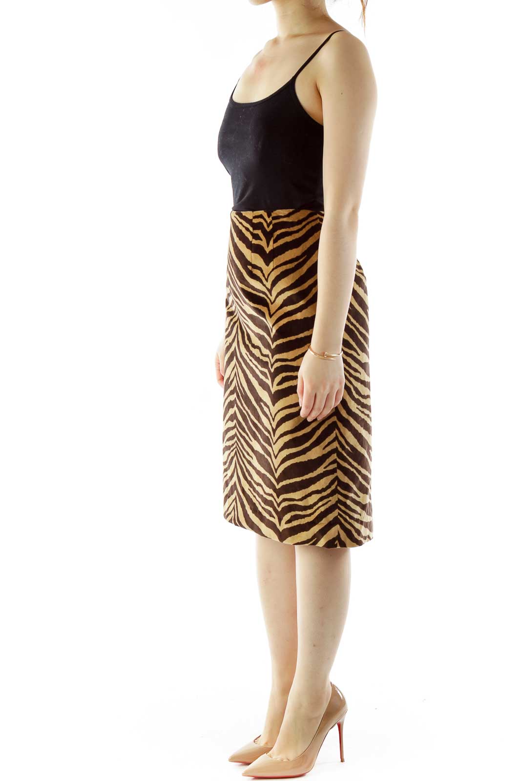 Brown Zebra Print Pencil Skirt