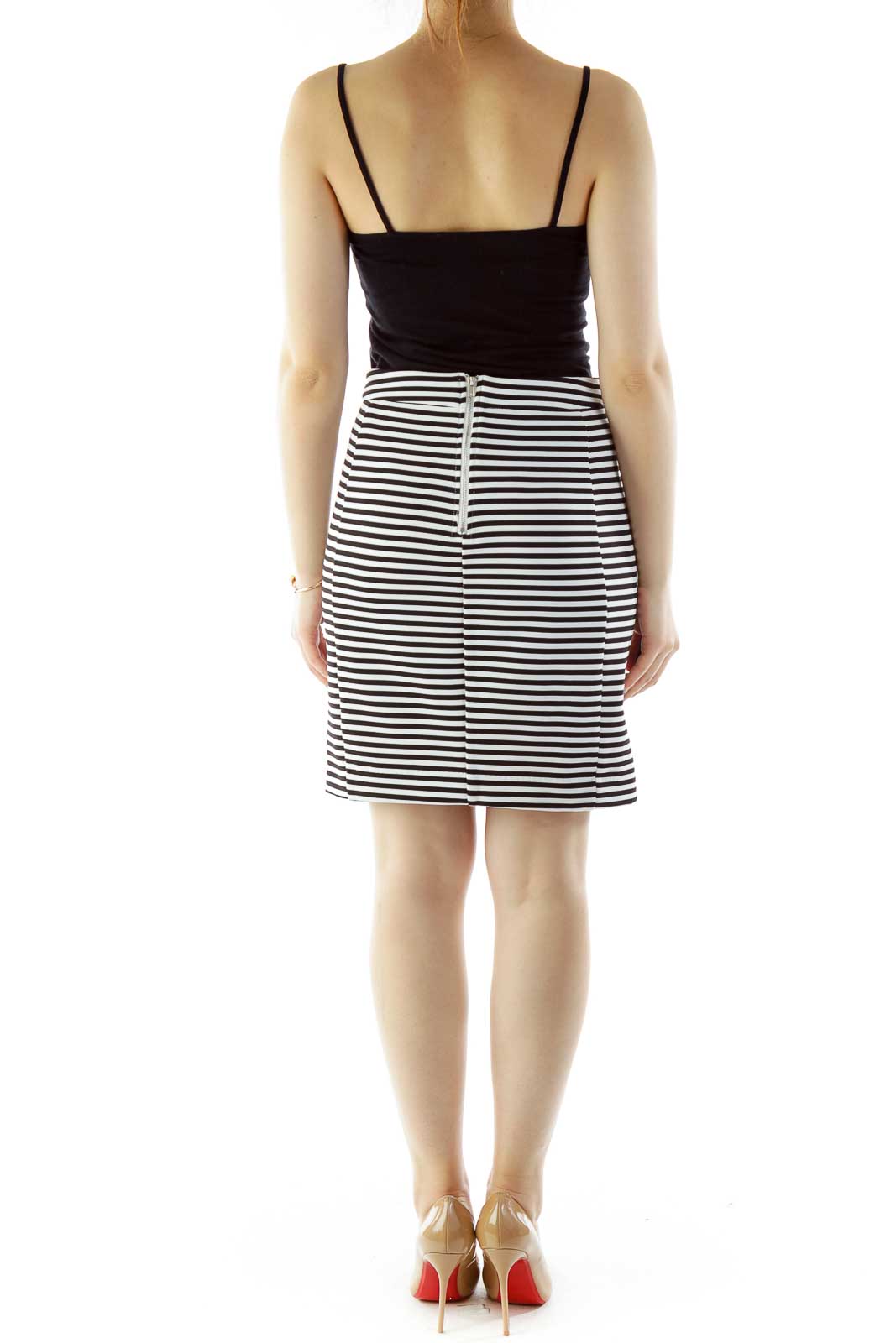 Black White Striped Textured Skirt